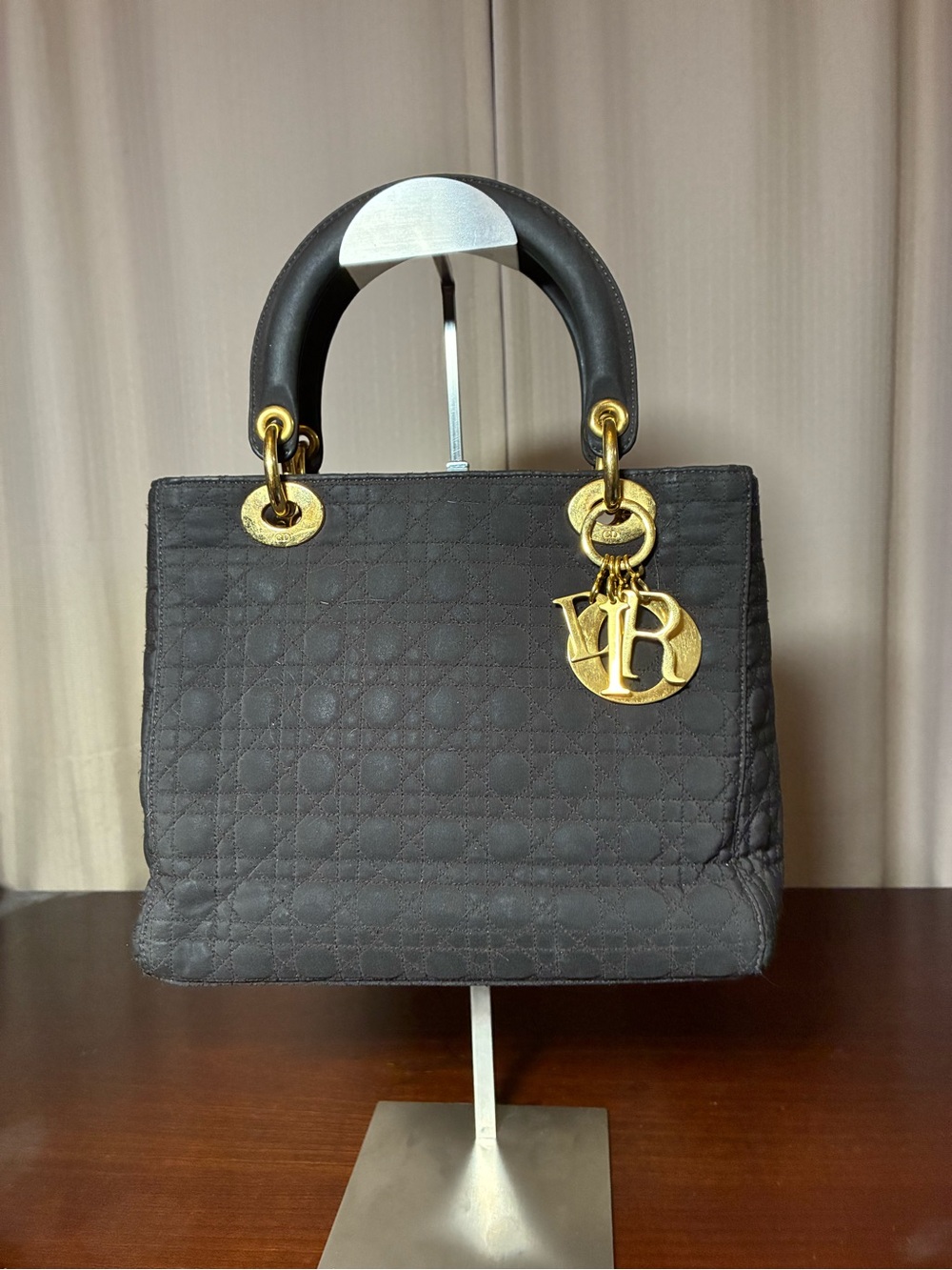 Dior Black Quilted Lady Dior Top-Handle Satchel with Gold Hardware
